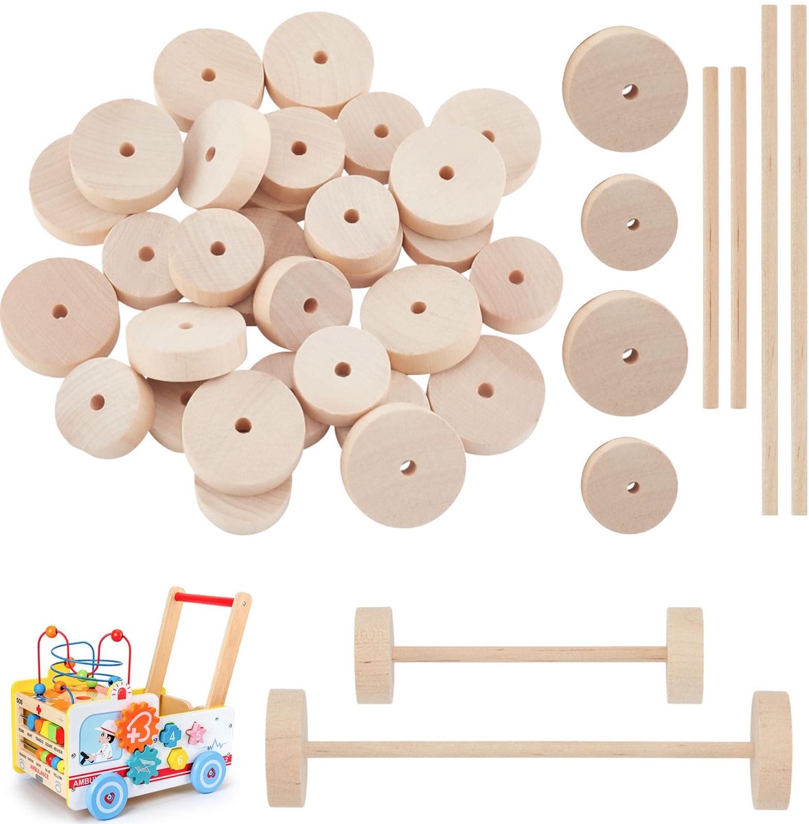 solidchoice set van 80 houten wielen voor creatieve projecten