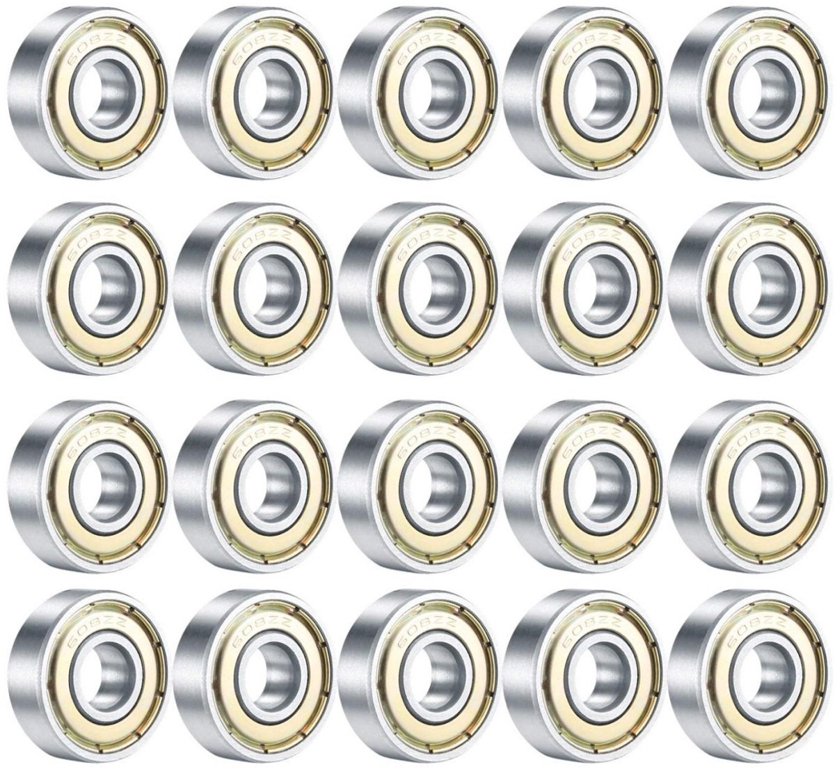 SSTRWGOOD Skateboardlagers - 20 stuks - 608ZZ - Kogellagers - Dubbel afgedichte lagers - Kleine lagers - Reserveonderdelen geschikt voor longboard rolschaatsen - Zilver Wiellager kopen online