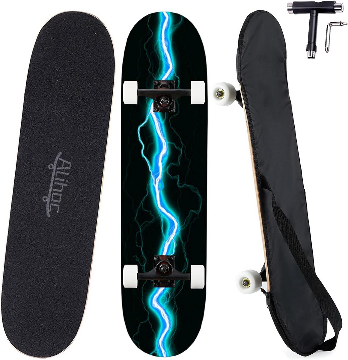 Standaard Skateboard - Compleet Board - Straat Skaten - Zevenlaags Esdoorn - 80 x 20 cm - Blauwe Flitser Skateonderdeel kopen online