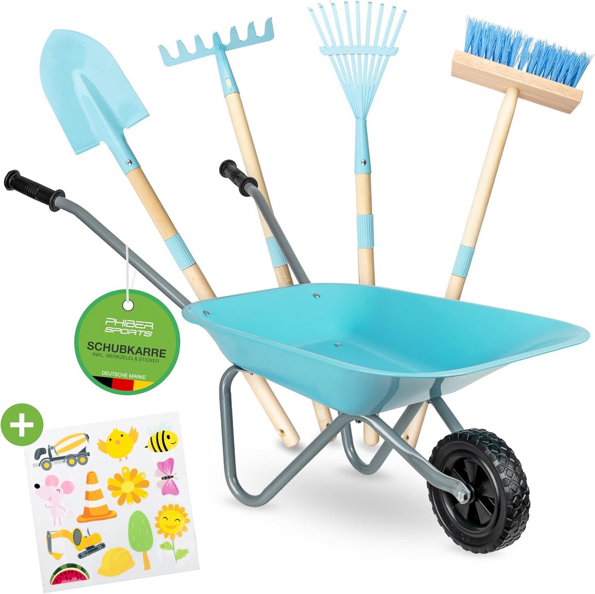 stevige metalen kruiwagen voor kinderen met compleet tuingereedschapset