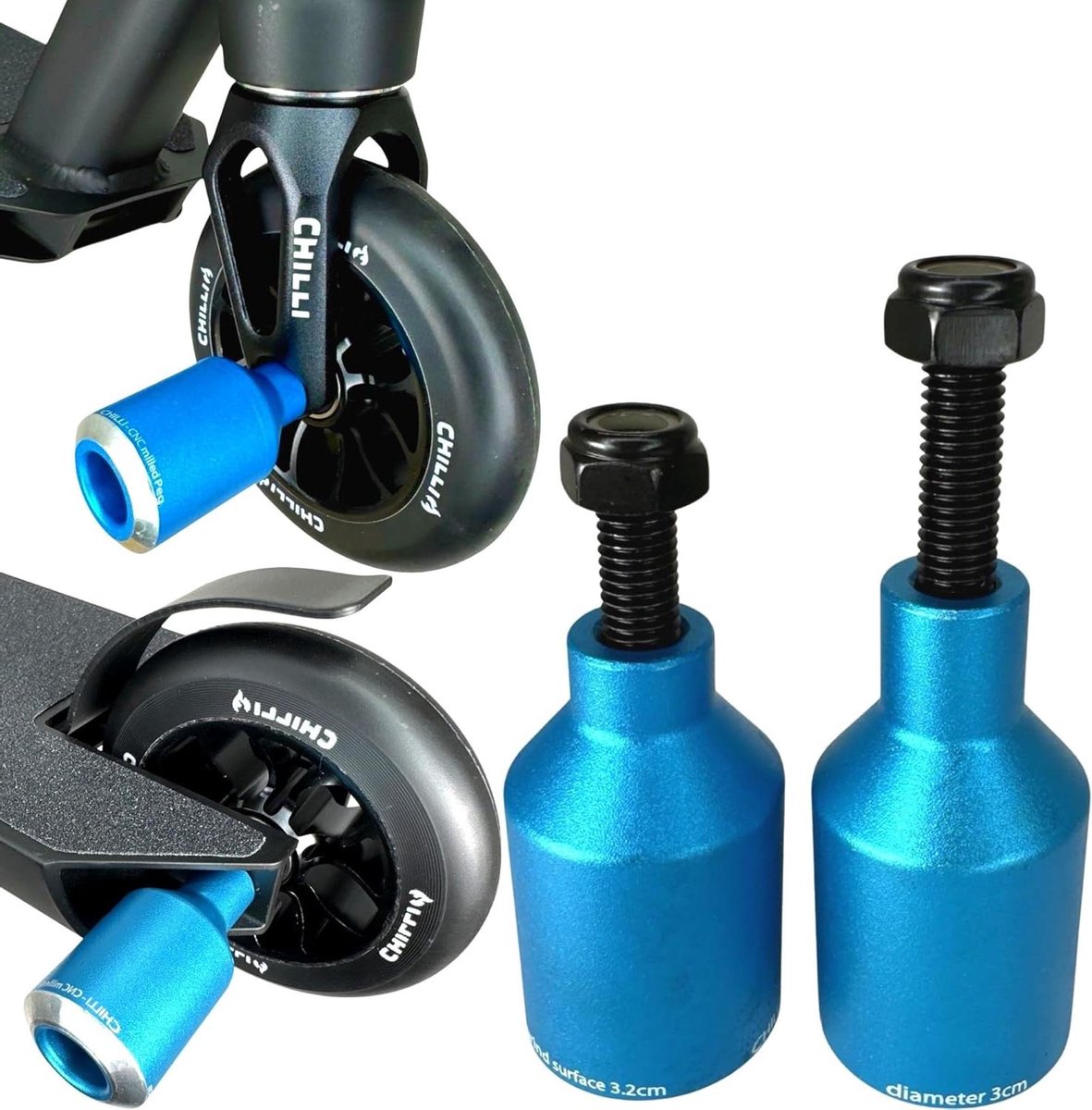 Stunt Scooter Pegs - Grind Rods Roller - Park Rijden - Aluminium Lichtgewicht - 56 mm Lengte - Blauw Skateonderdeel kopen online