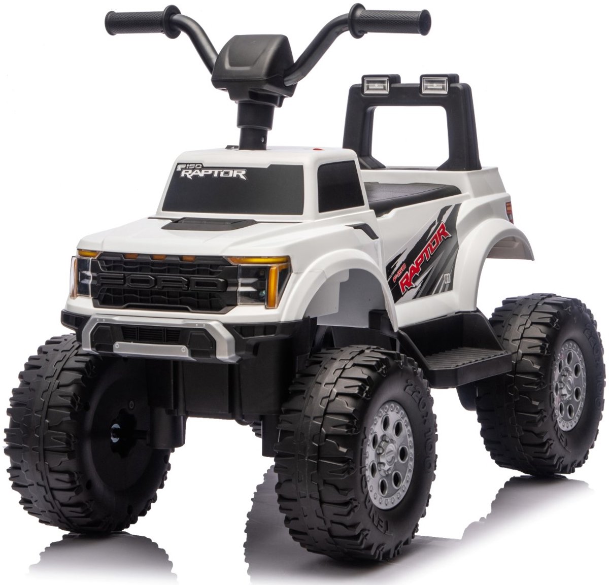 sun baby ford raptor f150 elektrische kinderauto accuvoertuig 12v led verlichting terreinbanden opbergruimte wit