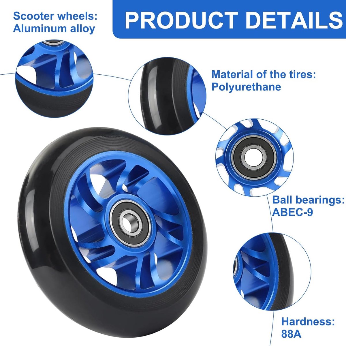 Thijox - 100 mm Stuntstep Wielen 2 Stuks met ABEC-9 Kogellagers, Kuipvormige Aluminium Velgen, Hardheid 88A, Reserve Scooterbanden voor Kickscooter, P Step kopen online