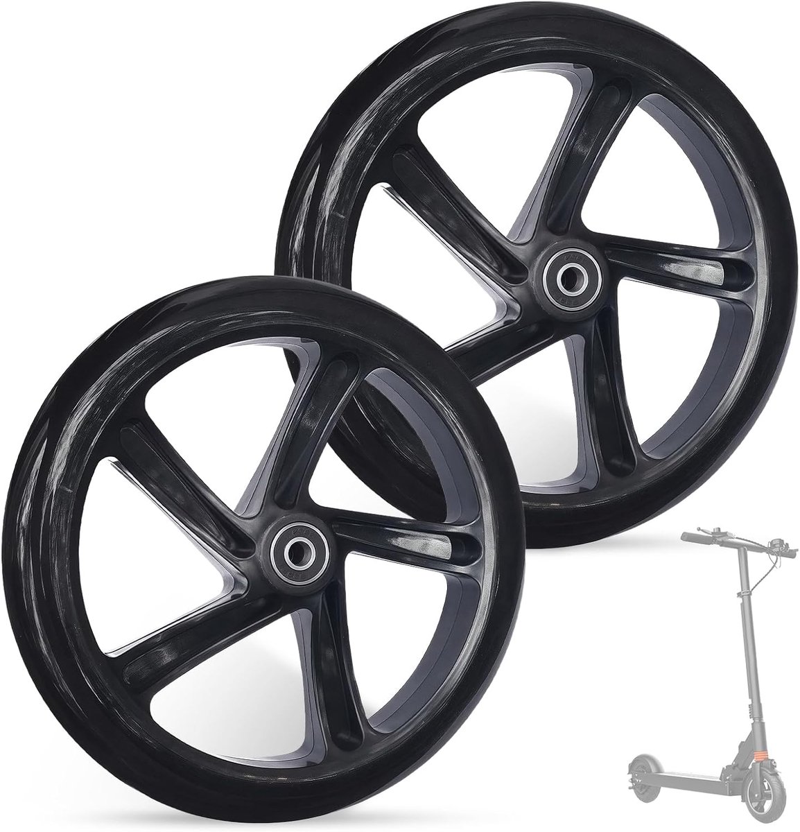 Thijox - 2 Stuks 200 mm Scooterwielen - Solide Reservewielen met ABEC-7 Kogellagers, Slijtvaste PU-banden, Zwart, Voor Alle Soorten Scooters Skateonderdeel kopen online