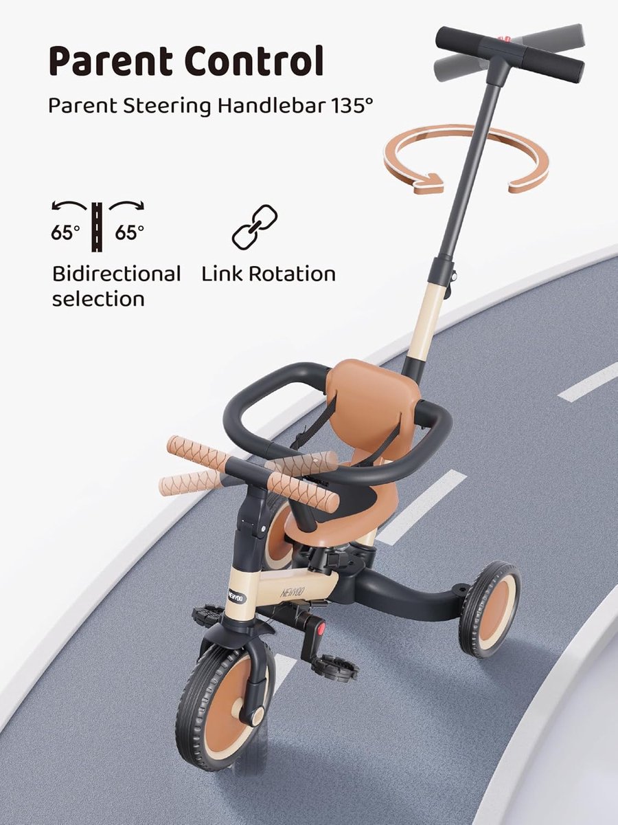 Thijox - Multifunctionele Driewieler voor Peuters 1-3 Jaar, Veiligheidsfiets met Ouder-Schuifgreep, Rugleuning en Gordel, Khaki, Geschikt voor Jongens Driewieler kopen online