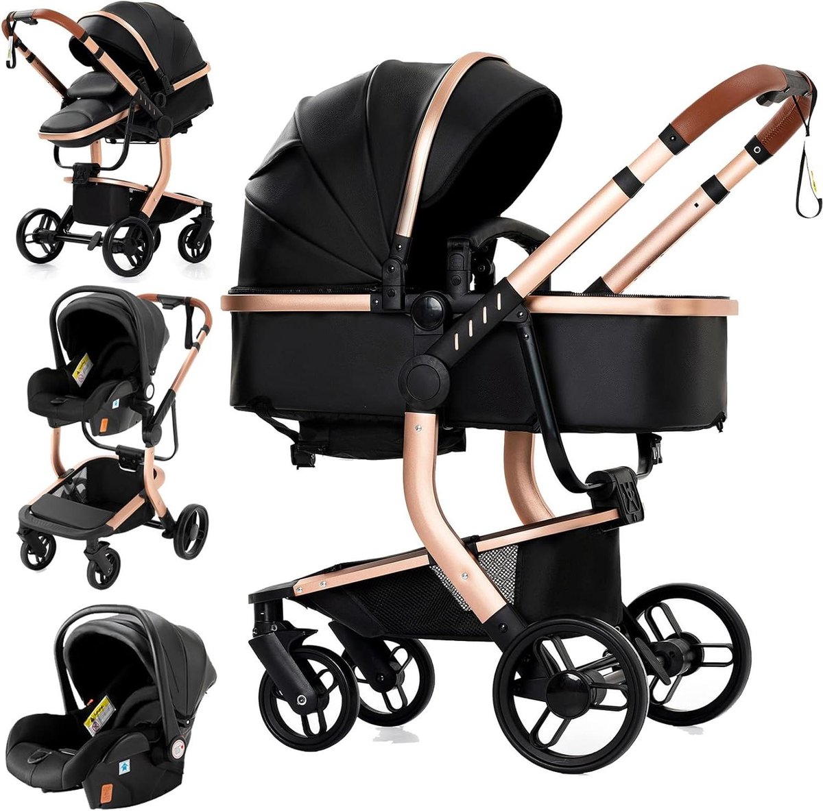 trio kinderwagen 3 in 1 kinderwagen babywagen comfortabel reizen twee omkeerbare duwmodi 105 cm zwart