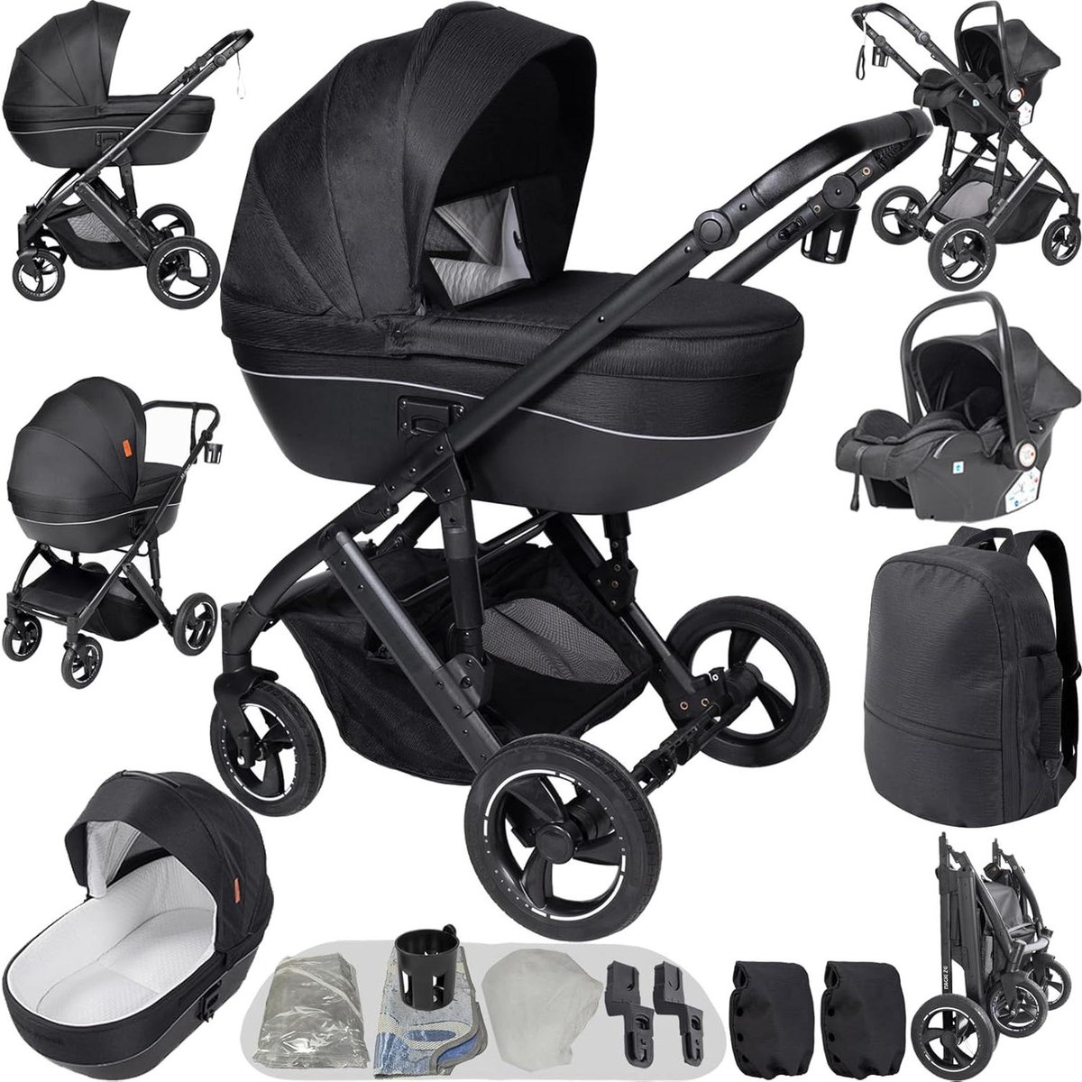 Trio kinderwagen - 3-in-1 reiswieg - Baby vervoeren - Opvouwbaar ontwerp - 82 x 61 x 105 cm - Zwart Driewieler kopen online