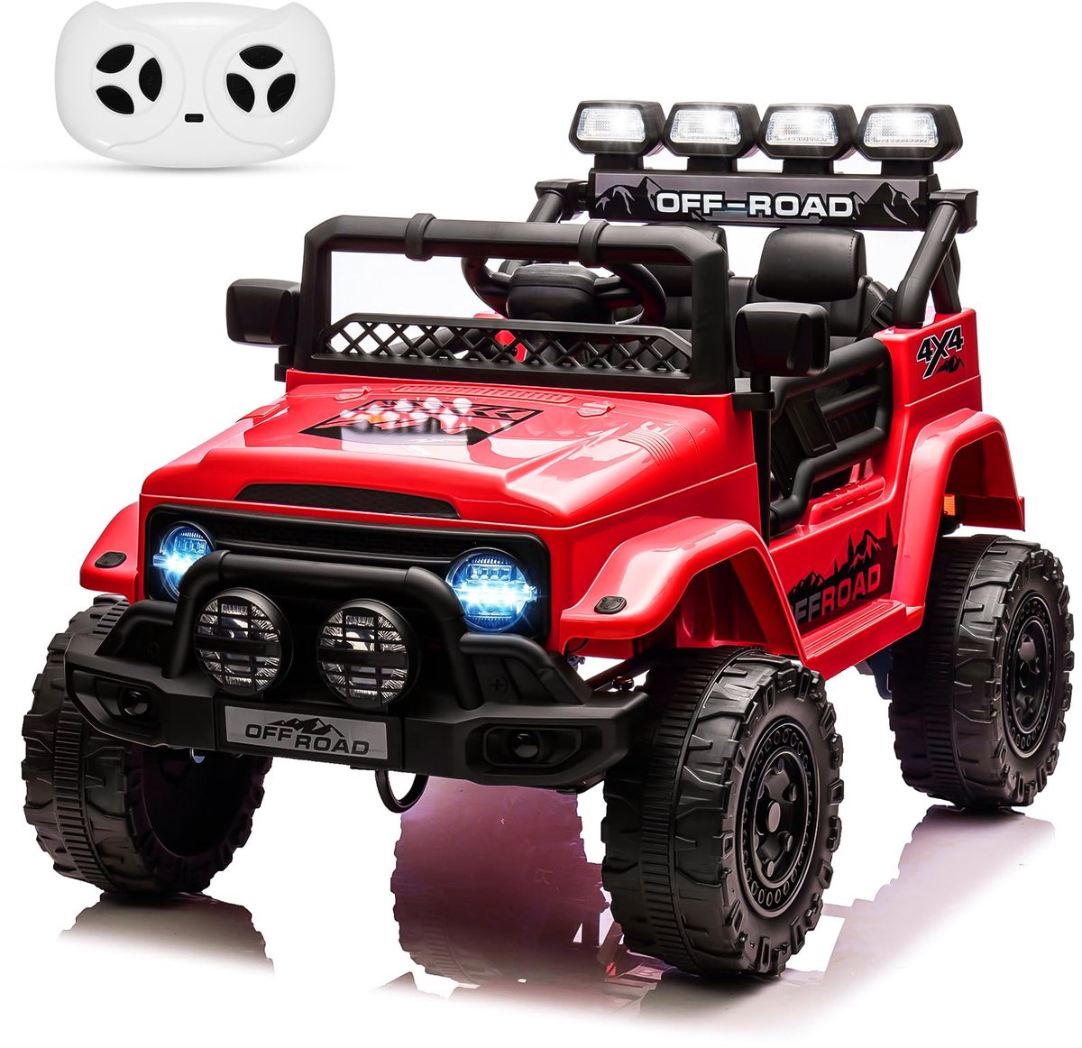 Triumpunpre - Elektrische kinderauto 12V met LED-verlichting, afstandsbediening voor ouders, 3 snelheden en claxon, vanaf 3 jaar, Rood Speelgoedaccuvoertuig kopen online
