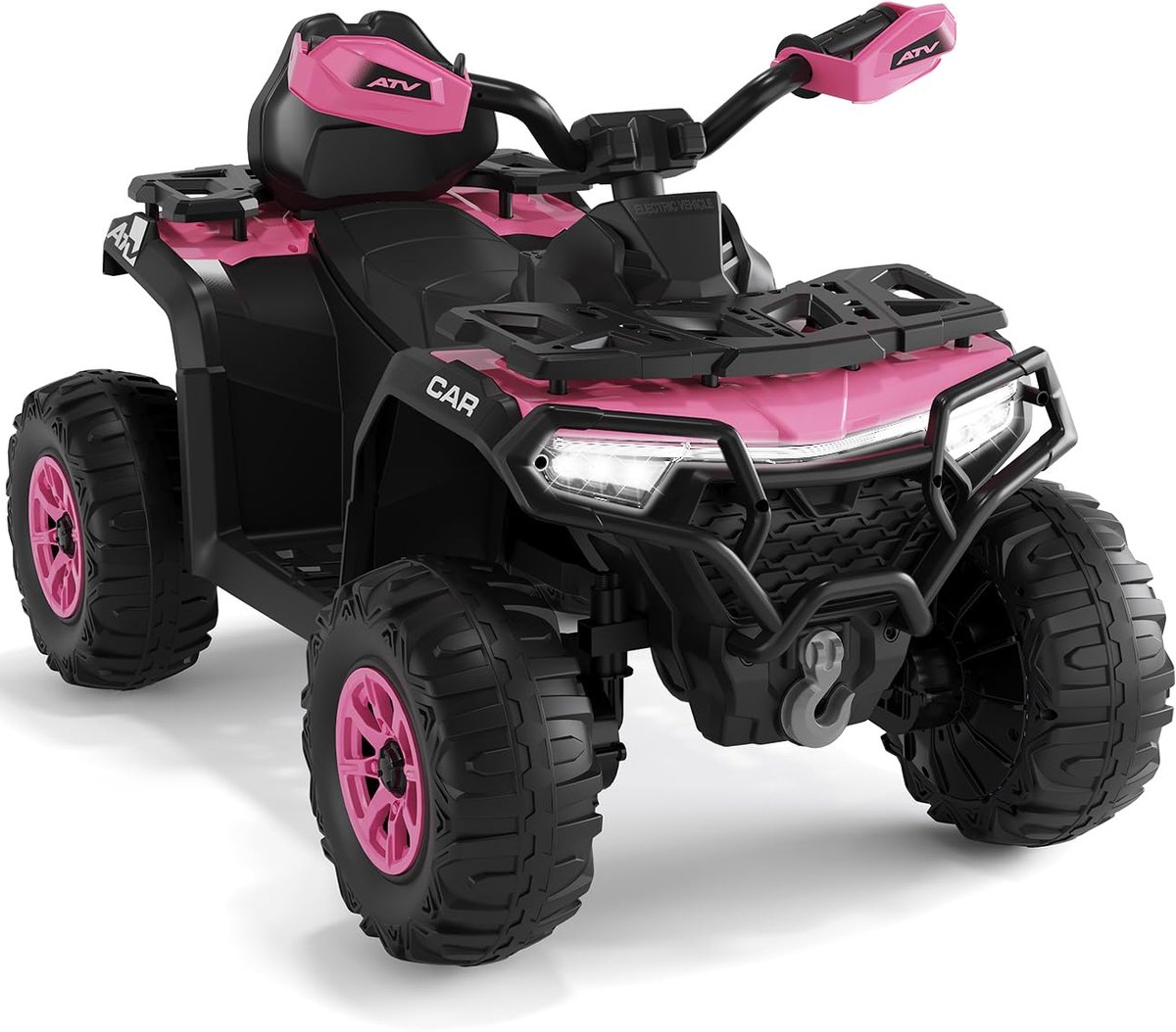 Triumpunpre - Elektrische Kinderquad 12V - Afstandsbediening - 2 Motoren & Vering - LED & Bluetooth (95x56x55 cm) Donkerroze Speelgoedaccuvoertuig kopen online