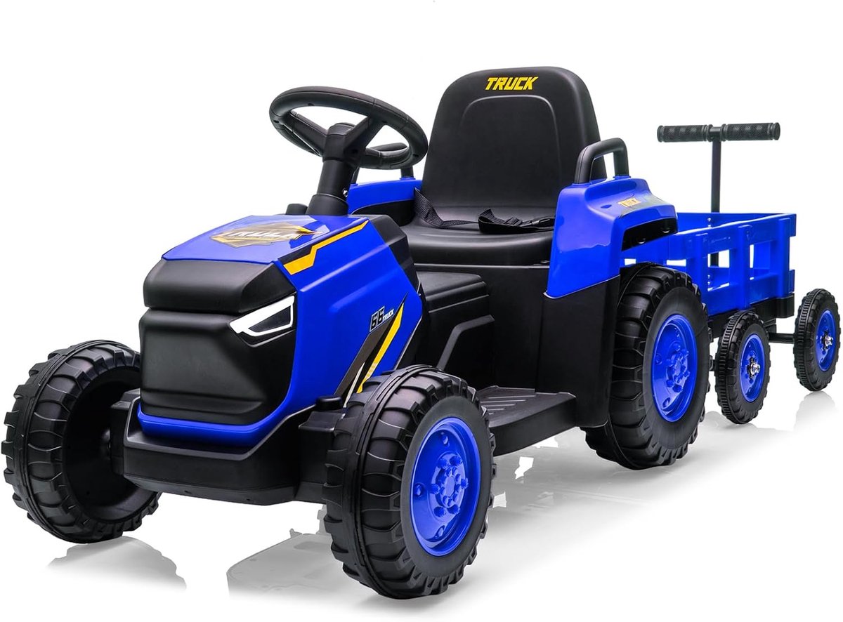 Triumpunpre - Elektrische kindertractor 12V met afneembare aanhanger - 8-wielige tractor met afstandsbediening LED-koplampen muziek - Vanaf 3 jaar - Blauw Speelgoedaccuvoertuig kopen online
