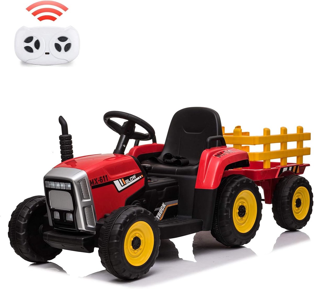 triumpunpre elektrische kindertractor met aanhanger 12v met afstandsbediening led koplampen en muziek tractor voor jongens en meisjes vanaf 3 jaar rood
