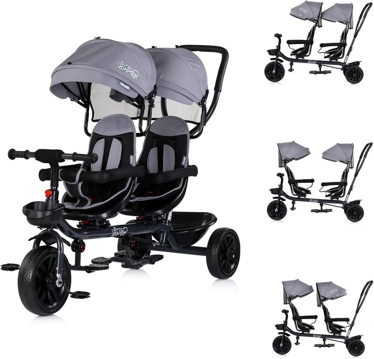 Tweeling Driewieler - Driewieler voor twee - Buiten spelen - Stoelen 360° draaibaar - 131 x 49 x 95 cm Driewieler kopen online