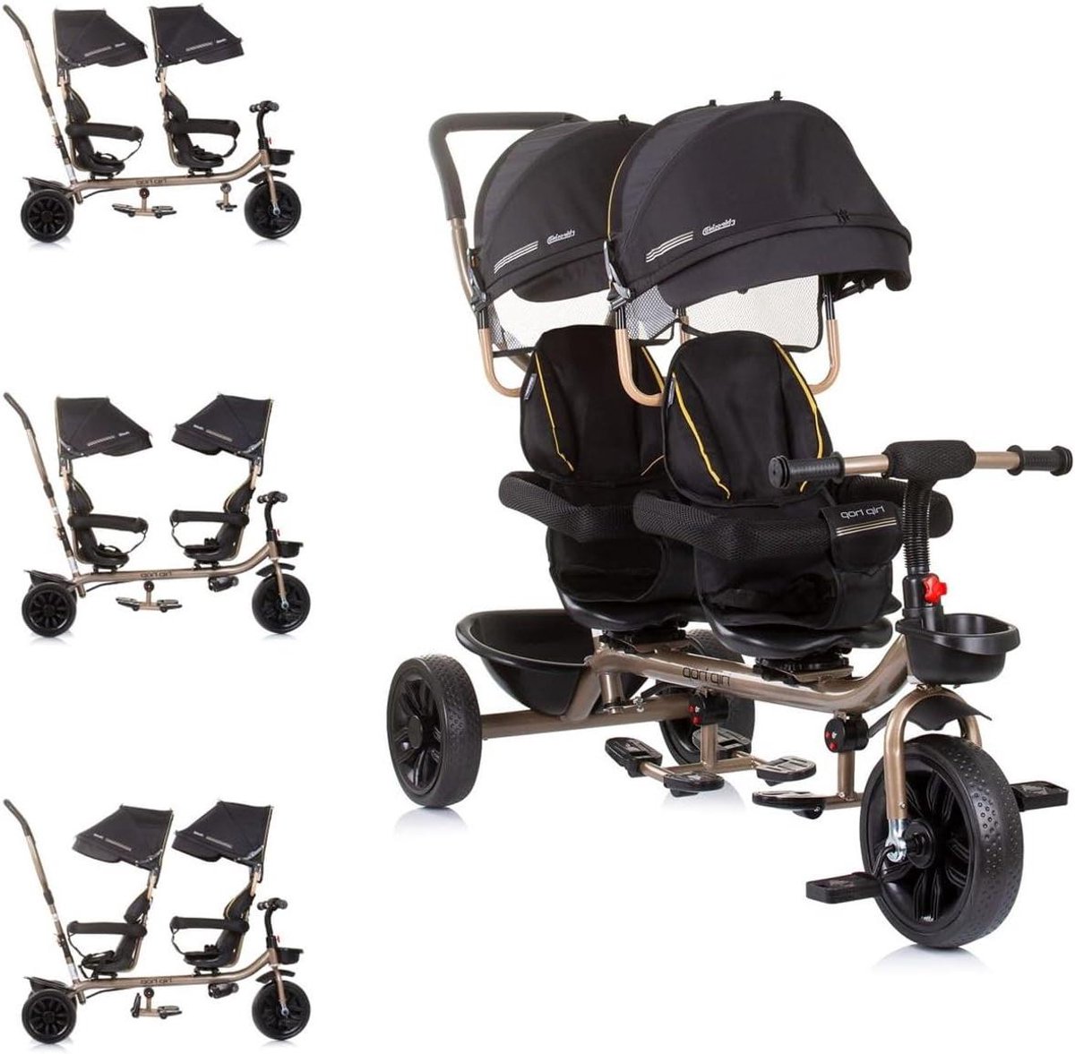 Tweelingsdriewieler - Kinderdriewieler Duo - Samen Buiten Spelen - Stoelen 360° Draaibaar - Tot 40 kg - Zwart Driewieler kopen online