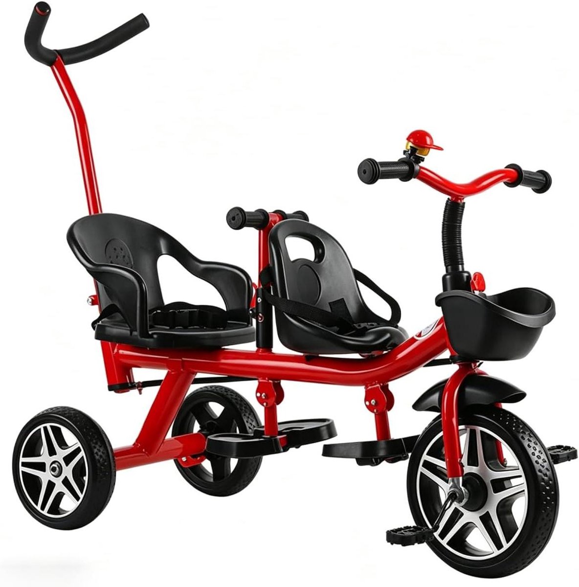 Tweezits Kinderdriewieler - Driewieler voor twee Kindertrike - Buiten Spelen - Anti-kantel Constructie - 2-5 Jaar - Rood Driewieler kopen online