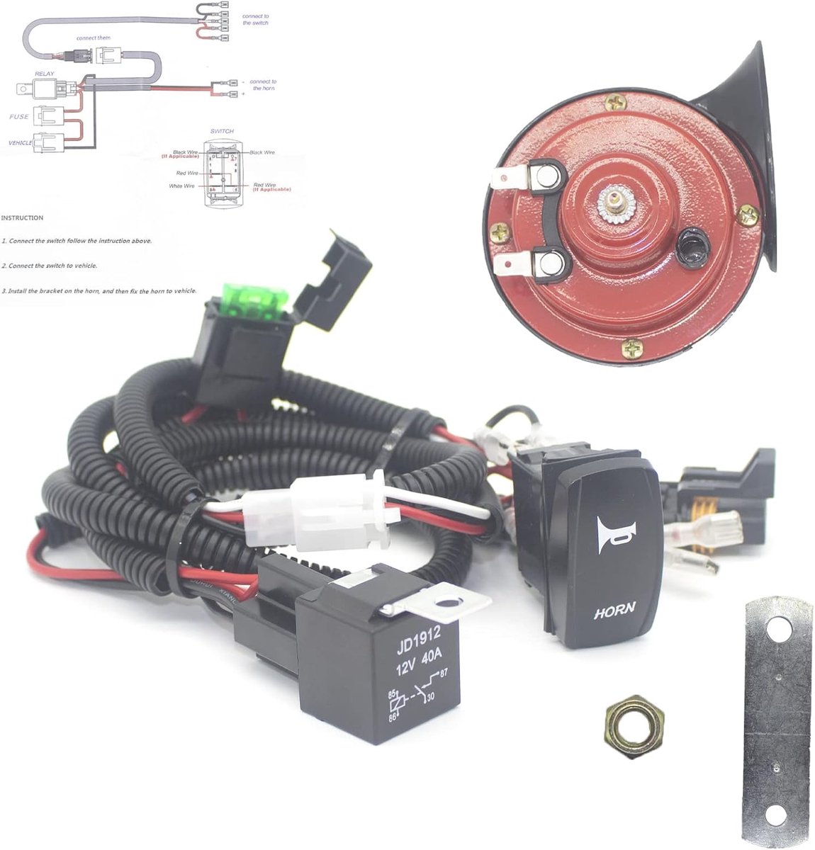 utv hoorn kit voertuig geluid veiligheid verkeer met led schakelaar 12 volt rood