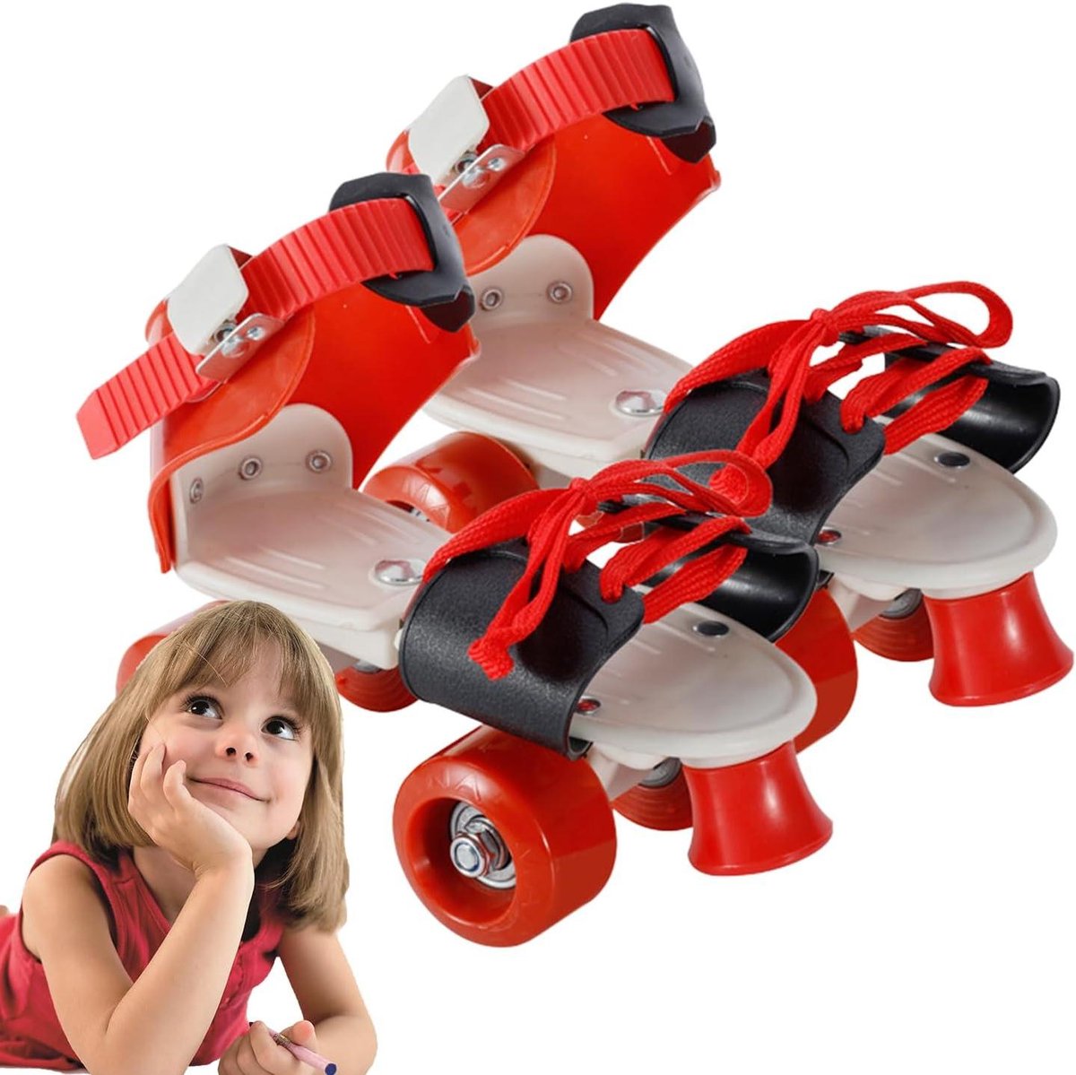 verstelbare rolschoenen quad skates buiten recreatie dubbele rij 4 wielen verstelbaar rood