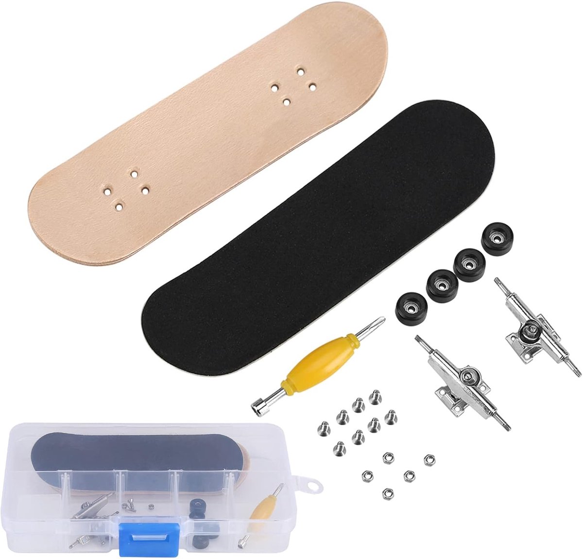 Vingerskateboards Compleet - Mini Skateboards - Stressverlichting - Esdoornhout Dek - 19 x 14 x 1 cm - Zwart Skateonderdeel kopen online