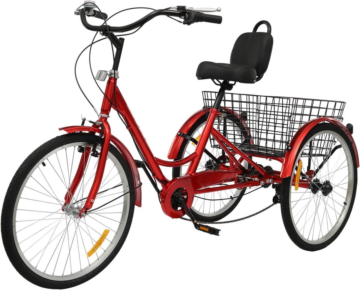 Volwassen Driewieler - Comfortabele Fiets - Boodschappen Doen - 7 Versnellingen - 24 Inch - Rood Driewieler kopen online