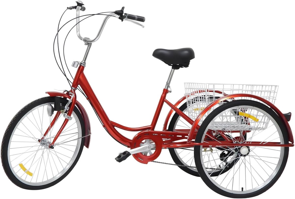 Volwassen Driewieler - Comfortabele Fiets - Boodschappen Vervoeren - Robuuste Driehoek Structuur - 60cm Wielen - Rood Driewieler kopen online