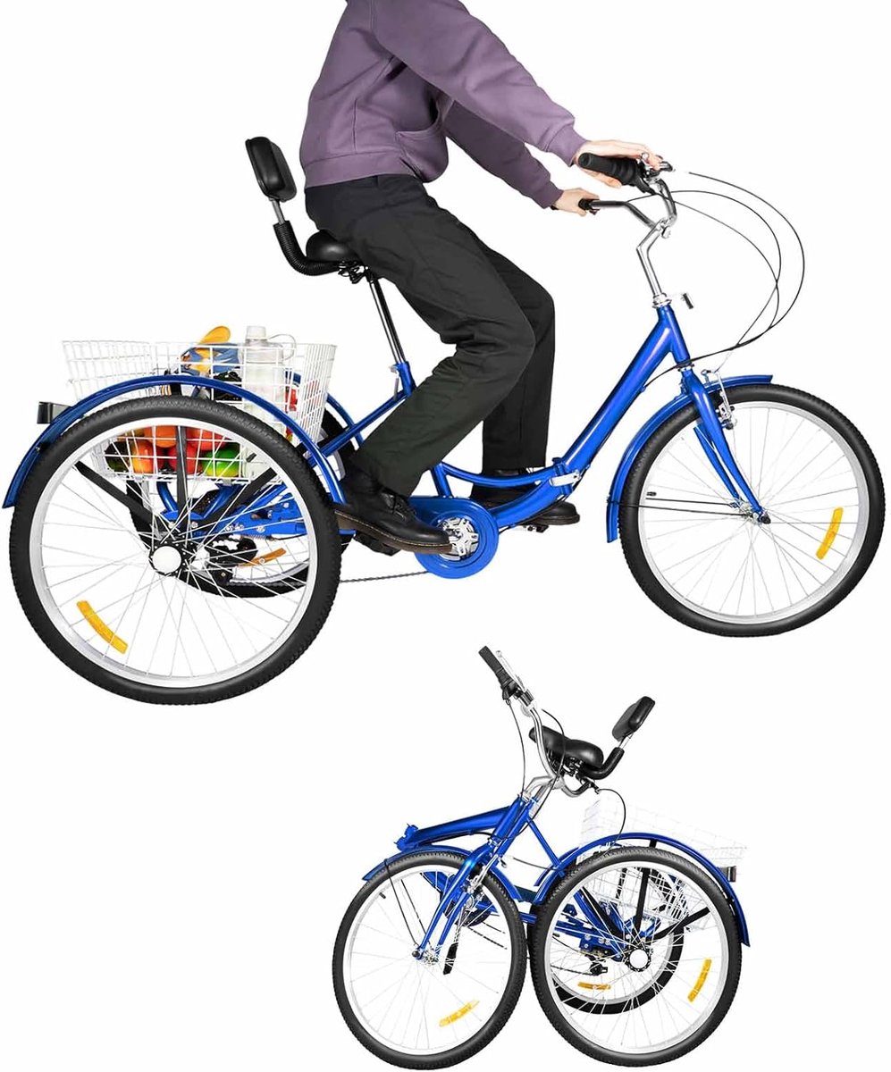 Volwassen Driewieler - Driewiel Fiets - Boodschappen Vervoer - Inclusief Mand & Bel - 24 Inch Wielen - Blauw Driewieler kopen online
