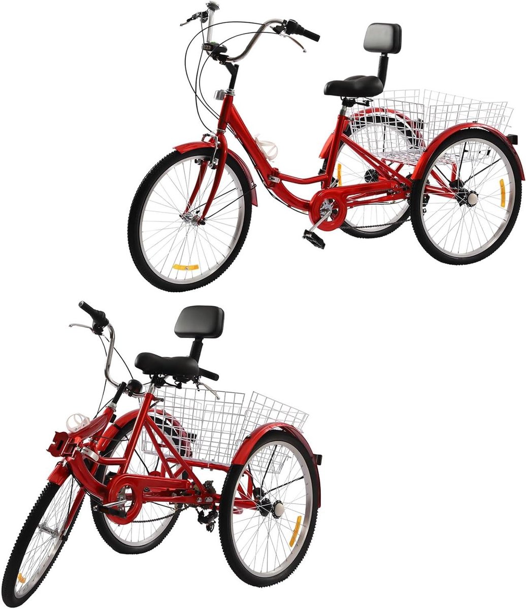 Volwassen Driewieler - Driewiel Fiets - Comfortabel Transport - Opvouwbaar Frame - 24 Inch - Rood Driewieler kopen online