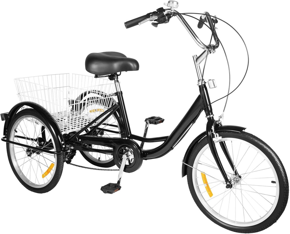 Volwassen Driewieler - Driewiel met mand - Stadsvervoer - 8 Versnellingen - 20 Inch Wielen - Zwart Driewieler kopen online