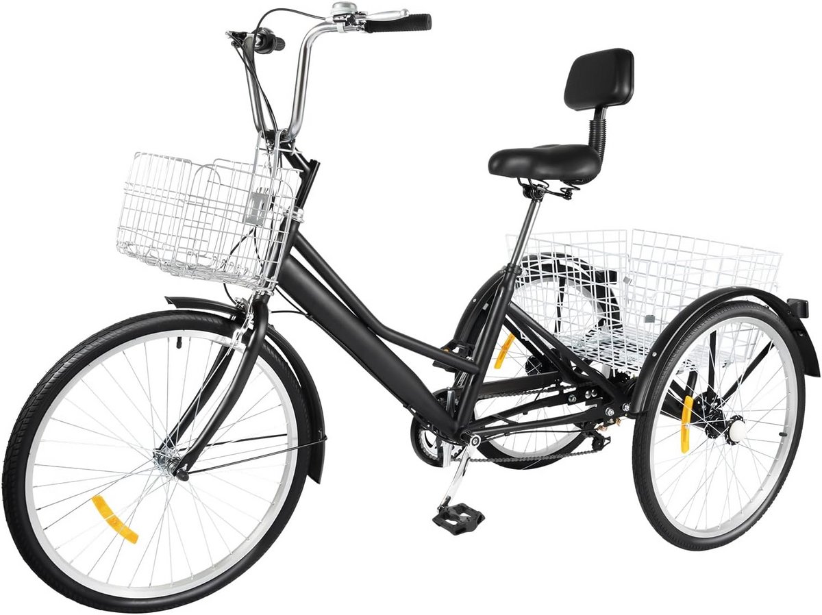 Volwassen Driewieler - Driewieler Fiets - Boodschappen Doen - Grote Opbergmand - 24 Inch Wielen - Zwart Driewieler kopen online
