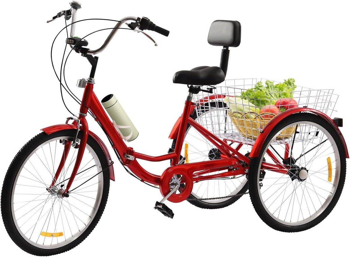 volwassen driewieler driewieler fiets boodschappen doen opvouwbaar koolstofstaal frame 24 inch rood