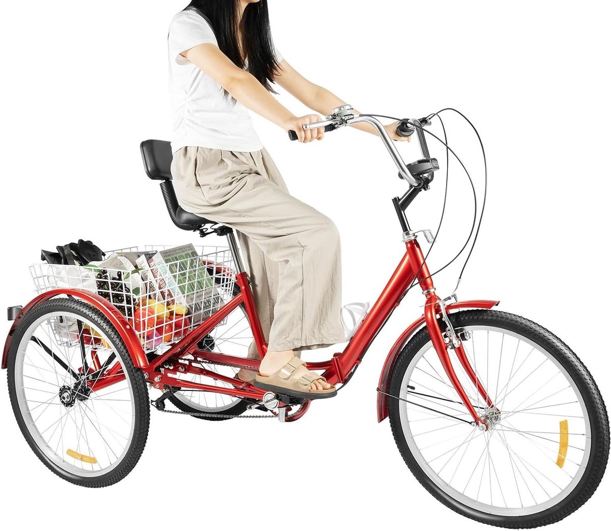 Volwassen Driewieler - Driewieler Fiets - Boodschappen Doen - Opvouwbaar Ontwerp - 24 inch - Rood Driewieler kopen online