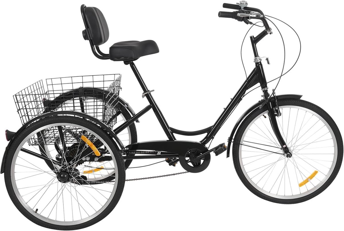 Volwassen Driewieler - Driewieler met mand - Boodschappen doen - 7 versnellingen - 24 inch wielen - Zwart Driewieler kopen online