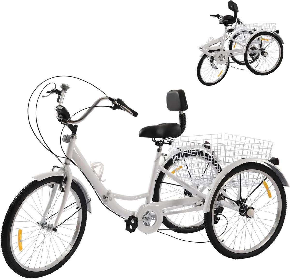 Volwassen Driewieler - Driewieler met mand - Boodschappen doen - Opvouwbaar ontwerp - 24 Inch wielen - Wit Driewieler kopen online