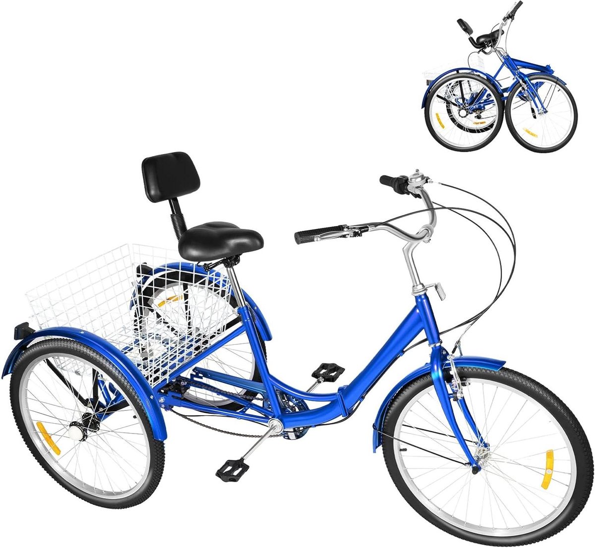 Volwassen Driewieler - Driewieler met mand - Comfortabel Fietsen - Opvouwbaar Aluminium Frame - 24 Inch - Blauw Driewieler kopen online