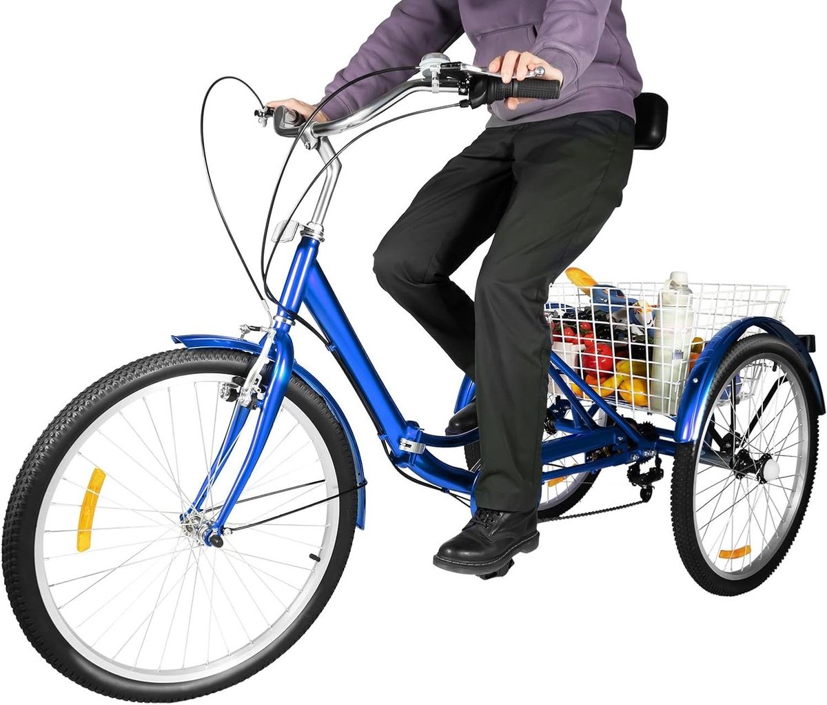 Volwassen Driewieler - Driewieler Senioren - Boodschappen Vervoeren - Inklapbaar Design - 24 inch - Blauw Driewieler kopen online