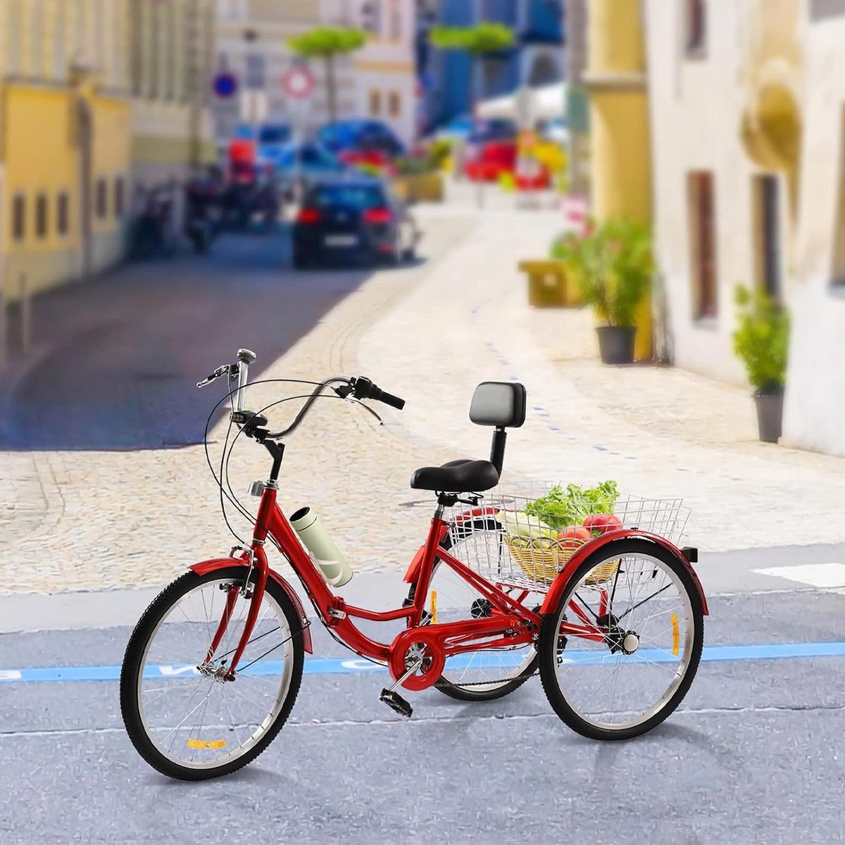 volwassen driewieler opvouwbare fiets boodschappen doen sterk carbon frame 24 inch wielen rood