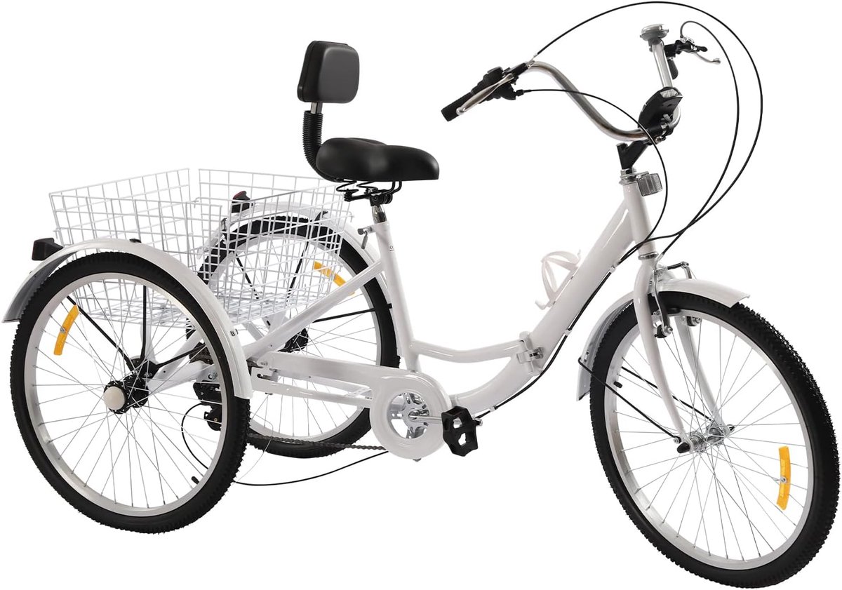 Vouwfiets driewieler - Driewieler volwassenen - Ontspannen toeren - Inclusief mand rugleuning - 24 inch 7 versnellingen - Wit Driewieler kopen online