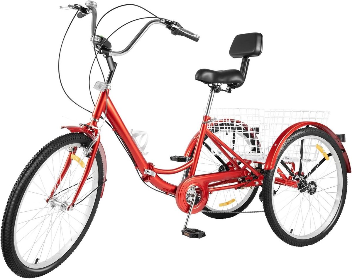 Vouwfiets voor Volwassenen - Driewieler Transportfiets - Vrije Tijd - 7 Versnellingen - 24 Inch - Rood Driewieler kopen online