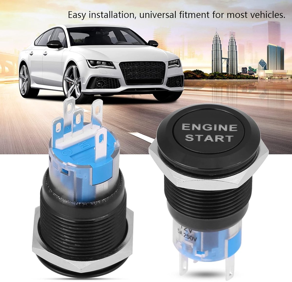 12V Car Start Button, Waterproof LED Key Switch Ignition for Tractor, 19mm Ignition Switch Motor Start Push Button - ShopVlot Speelgoedaccuvoertuig kopen online