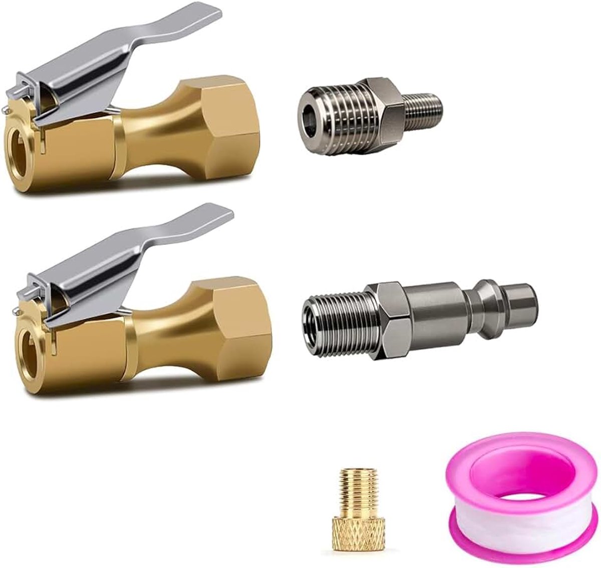 2 delige lock on koperen bandklep lucht chuck open flow band chuck met 1 4 npt m naar 8v1 adapter snelle plug en presta klep adapter voor fiets auto vrachtwagen rv motorfiets inflatie