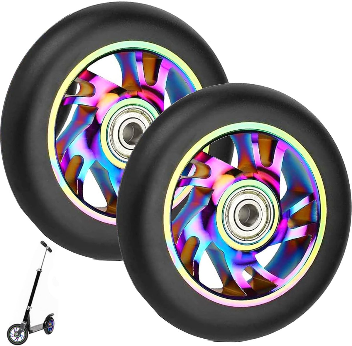 2 stuks 100 mm scooter wielen met ABEC 9 lagers geschikt voor scheermes/apollo/cox swain stuntsteppen, legering serie - ShopVlot Skateonderdeel kopen online