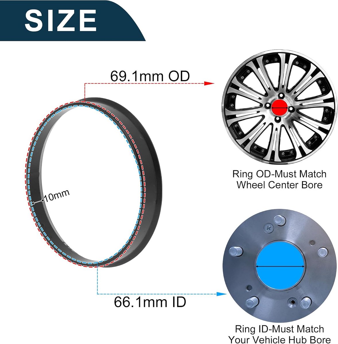69mm to 66mm car wheel hub centric rings black polycarbonate wheels center axle shock absorbing hubrings 4pcs shopvlot