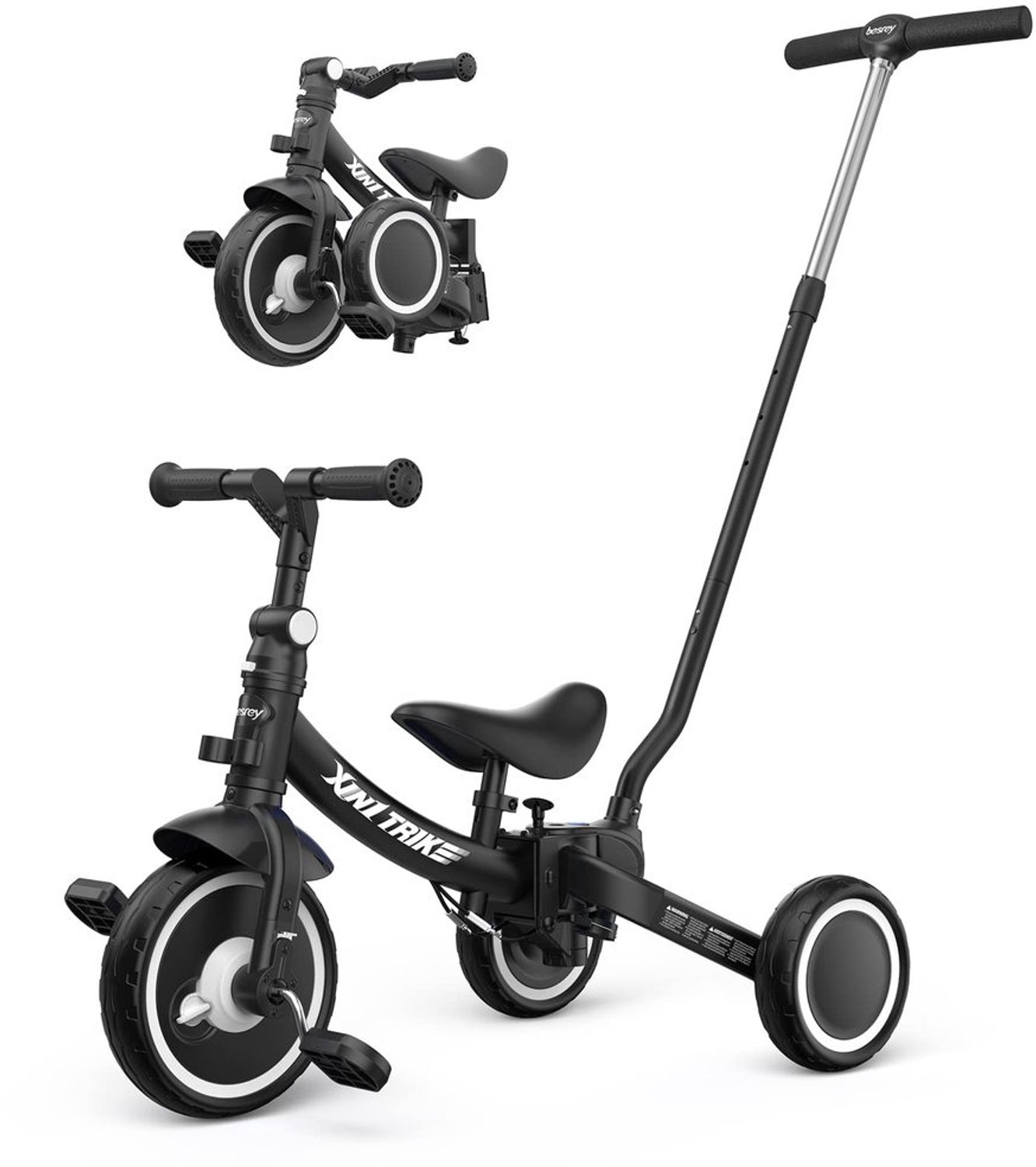 7 in 1 peuter trike met verstelbare duwhandle zwart