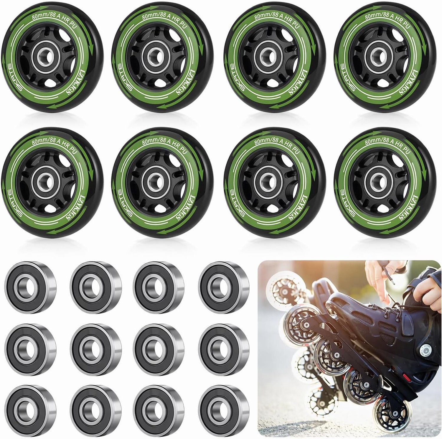 8 stuks 80 mm inline skate wielen met abec 9 kogellagers perfect voor indoor en outdoor gebruik duurzaam en slijtvast