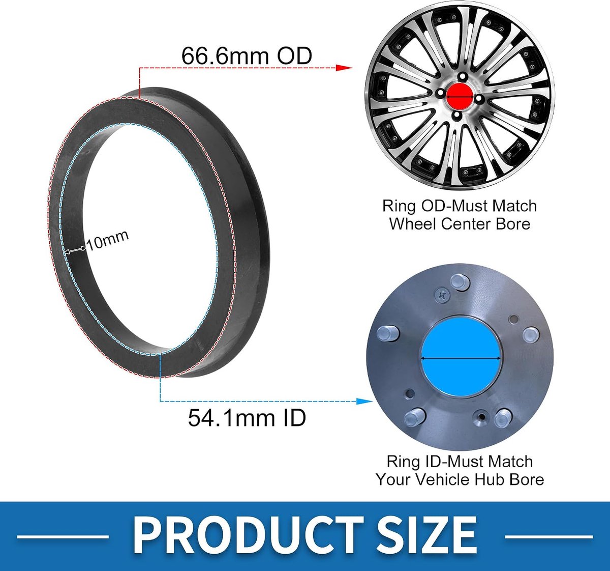 A ABSOPRO 6.5cm to 5.4cm Car Wheel Hub Centric Rings Black Polycarbonate Wheels Middle Axle Shock Absorbing Hubrings - ShopVlot Buitenspeelvoertuigaccessoire kopen online