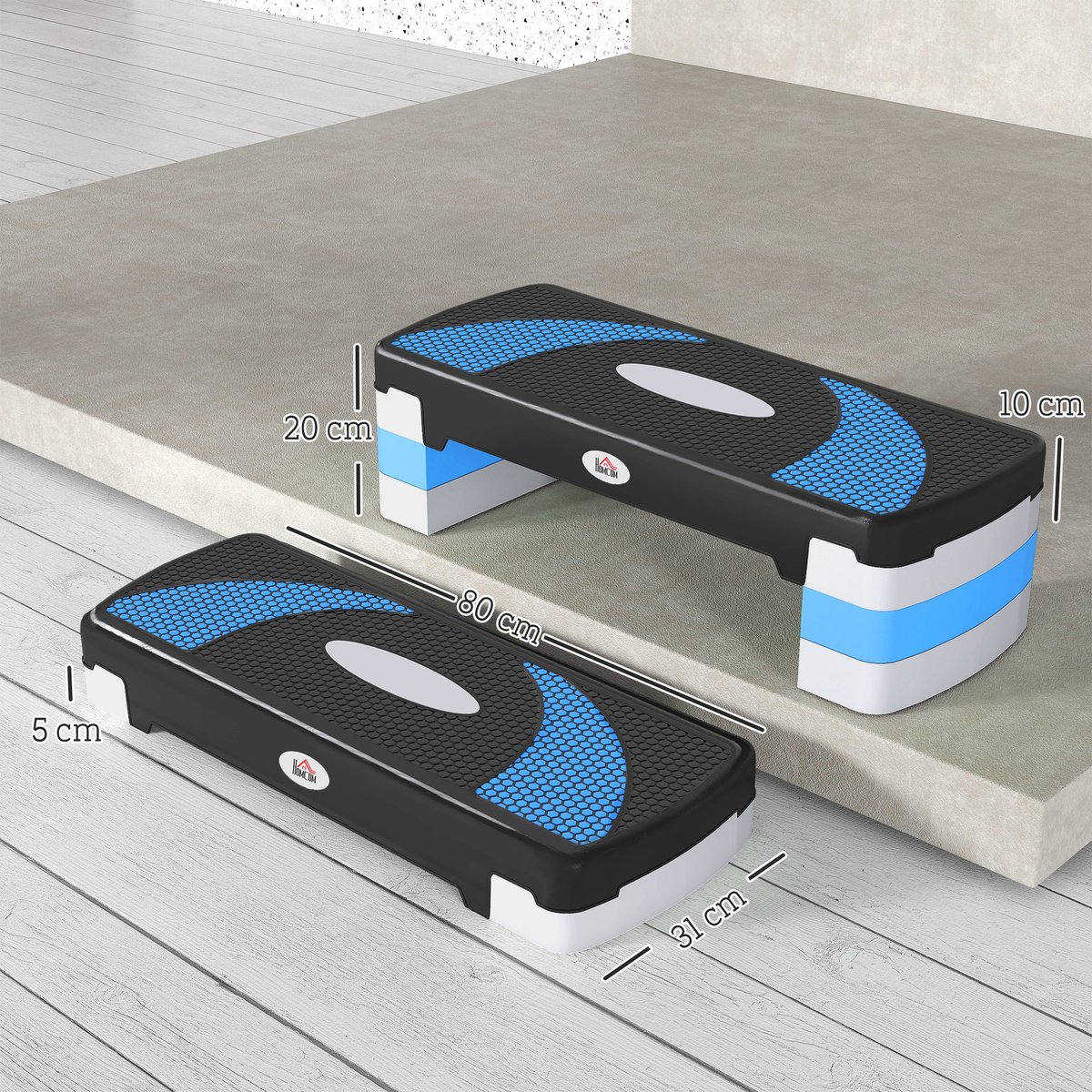 aerobic step antislip fitnessstep met 3 hoogte instellingen 10 15 20 cm step platform voor thuisoefeningen en gymnastiek draagvermogen 150 kg 80x31x20 cm blauw