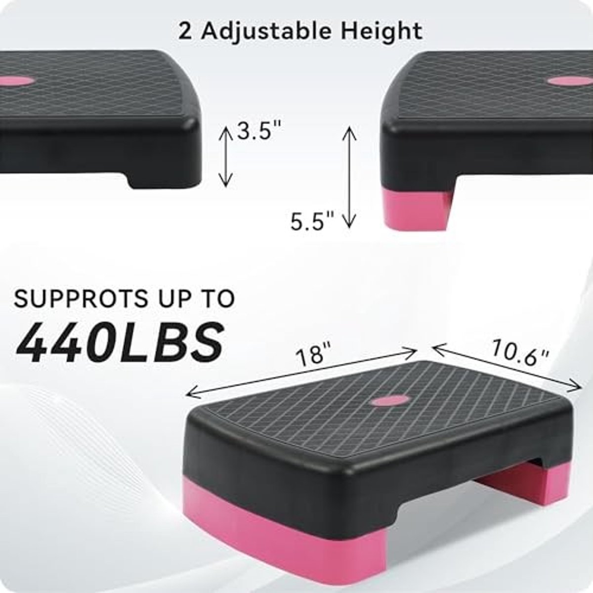 aerobic step platform lichtgewicht met 2 hoogtes zwart en roze