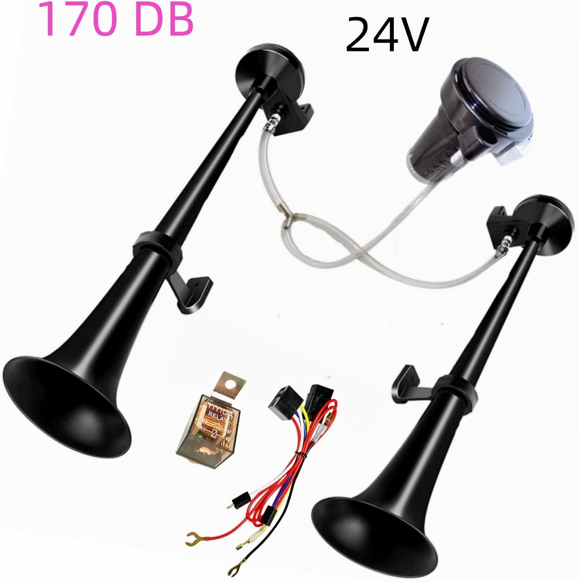 air horn car horn 24v truck horn double tube horn zinc chrome electric horn black 170db high and low tone horn with shopvlot