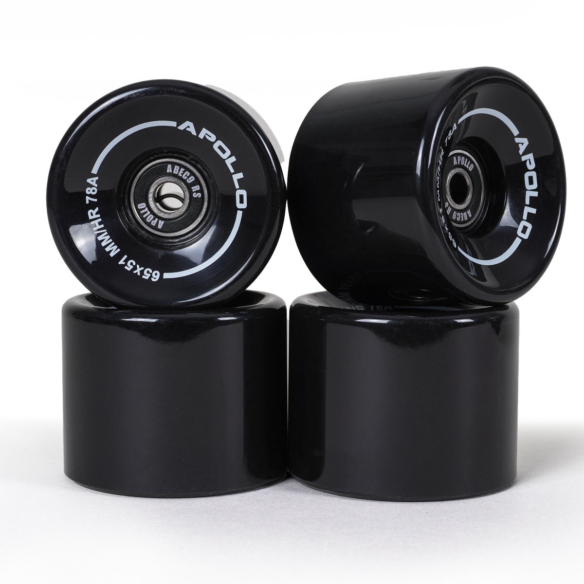 apollo skateboard en longboardwielen 65 mm 78a zwart set van 4