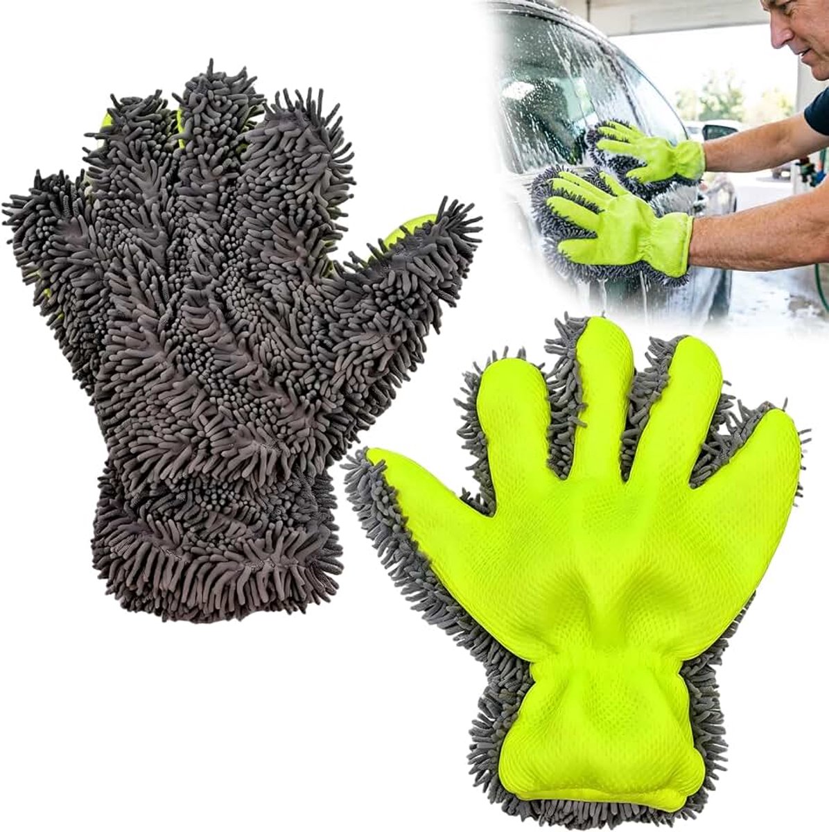 autowashandjes en autoreinigingshandschoen van microvezel chenille met 5 vingers microvezel krasbestendig dubbelzijdig voor buiten en binnen auto motorfiets huis