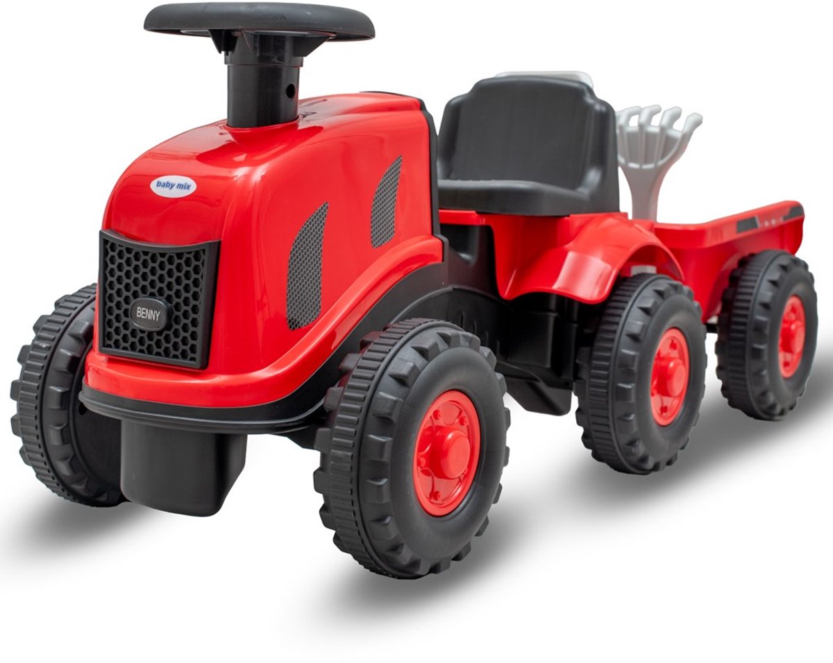 Baby Mix Benny traptractor met aanhanger rood - Kindertractor Traptractor kopen online