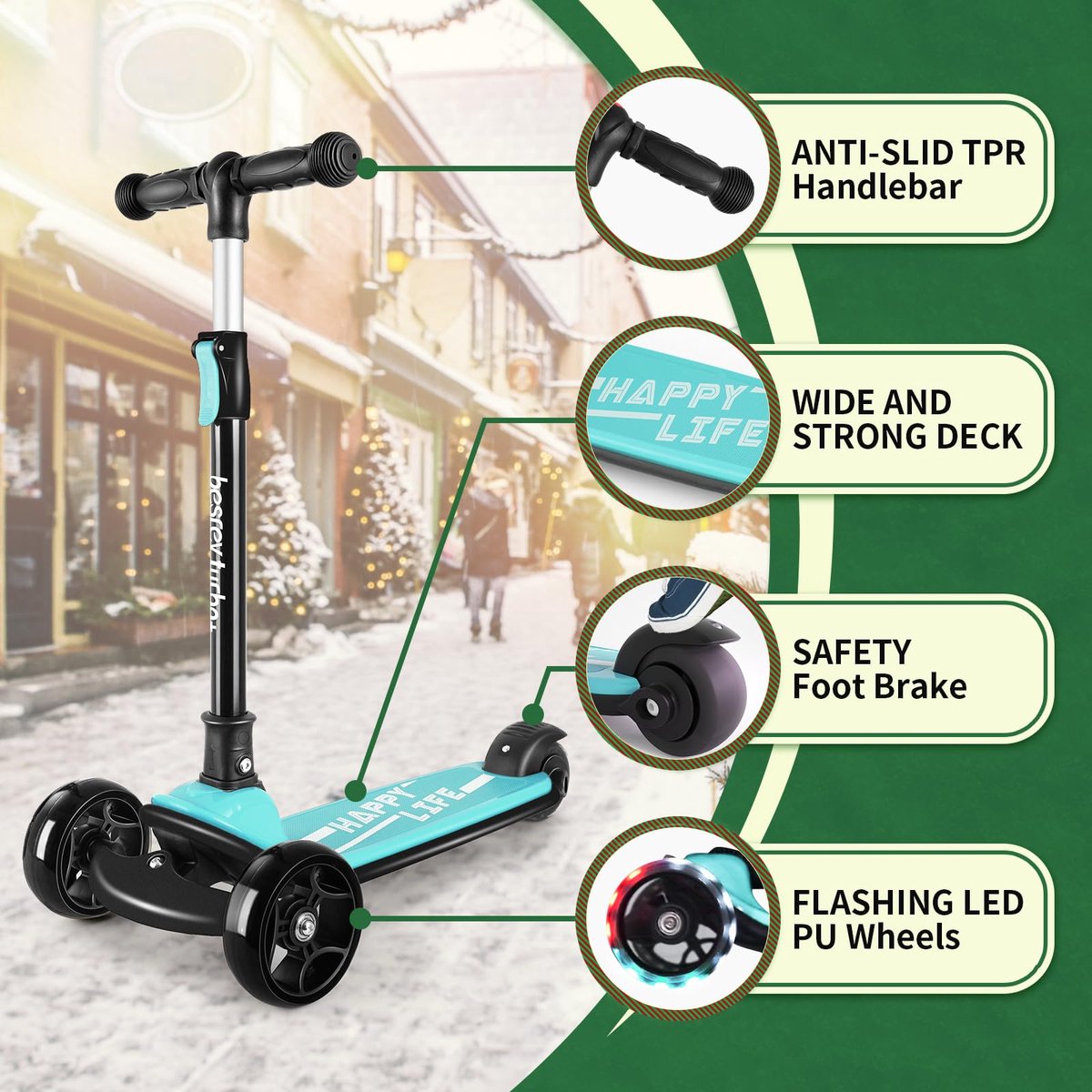 besrey kick scooter for kids ages 3 10 3 wheel folding scooter with adjustable height led light wheels extra wide shopvlot